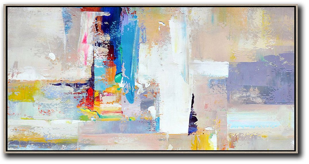 Horizontal Palette Knife Contemporary Art Panoramic Canvas Painting, hand painted wall art - Original Abstract Art For Sale Extra Large